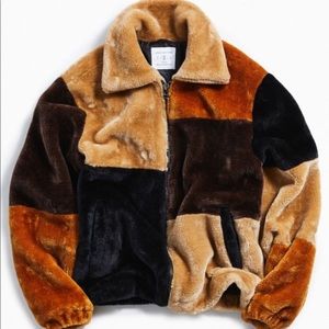 UO Patchwork Faux Fur Jacket